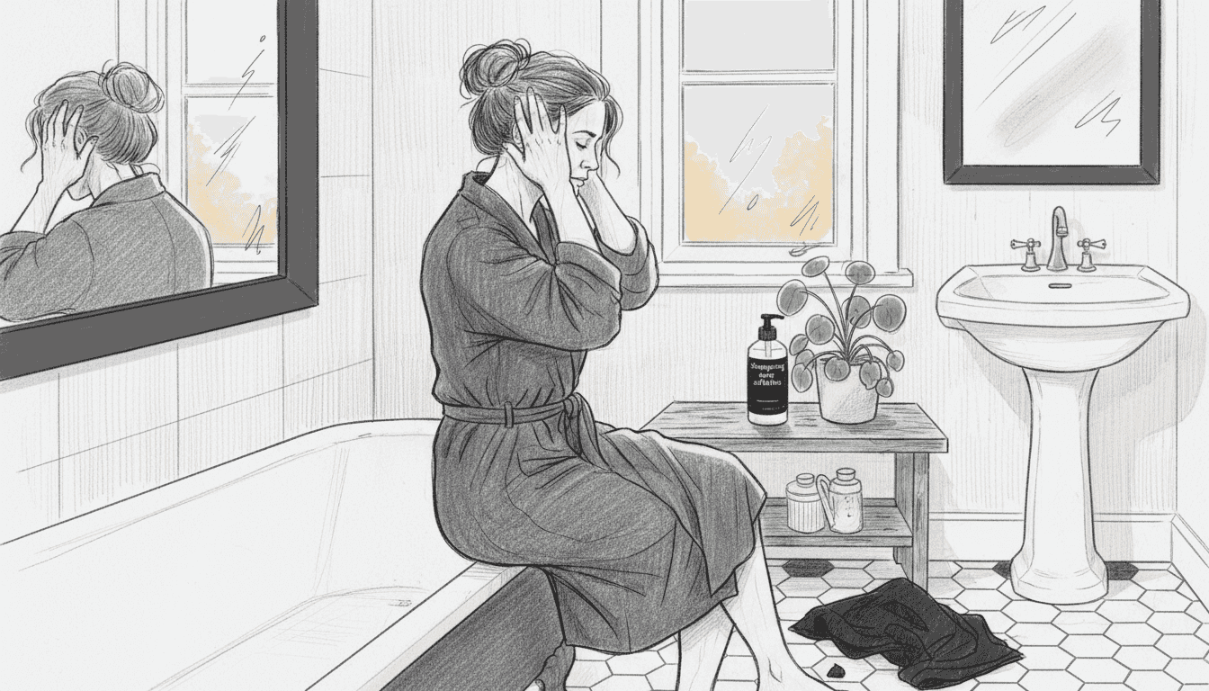 Une femme en train de masser délicatement son cuir chevelu