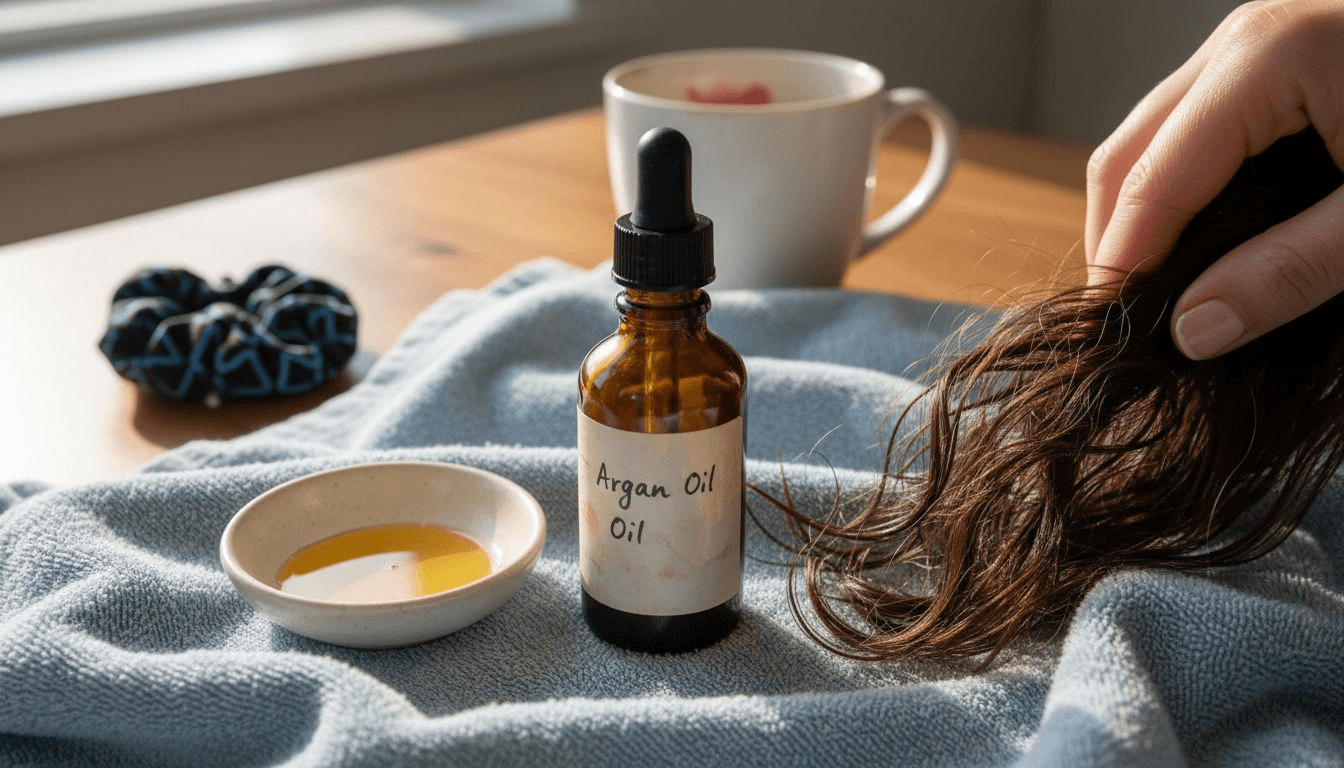 Applying argan oil to reduce hair breakage