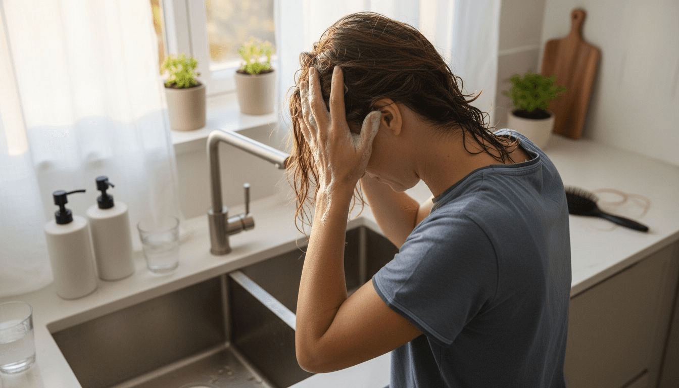 Woman cleaning scalp to promote healthy hair
