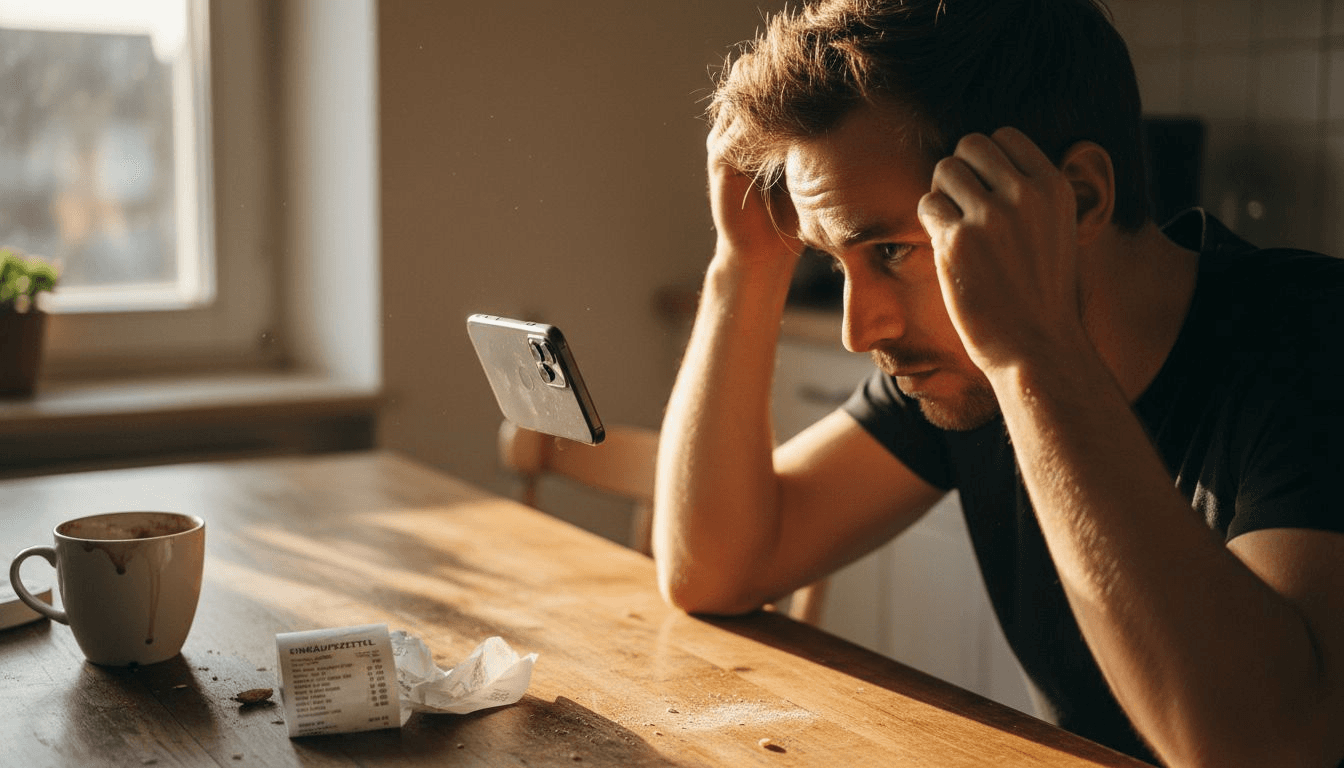 Mann hält seinen Haarwuchs regelmäßig mit dem Smartphone fest