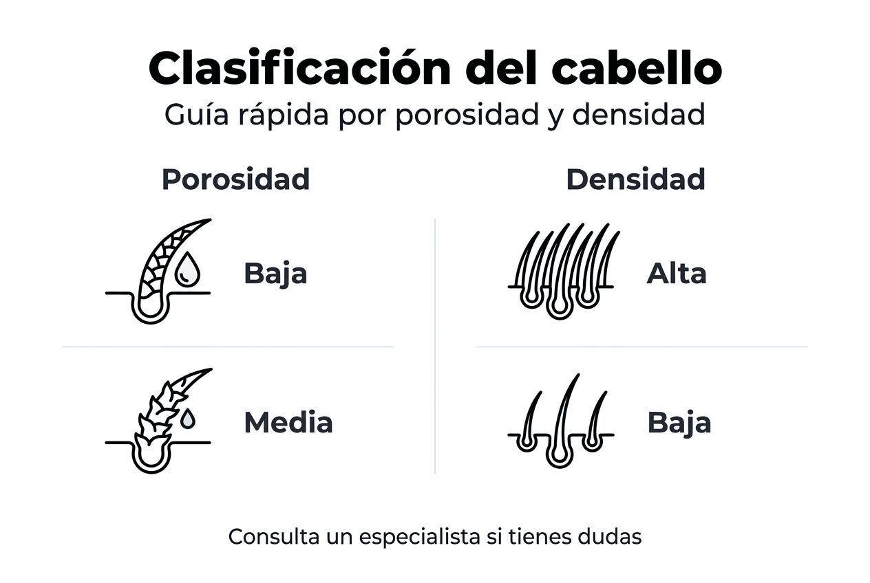 Infografía sobre los diferentes tipos de cabello según su porosidad y densidad