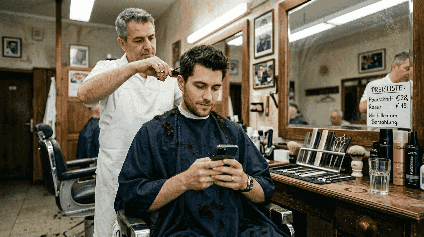 Ein Mann lässt sich in einem traditionellen Barbershop die Haare schneiden.