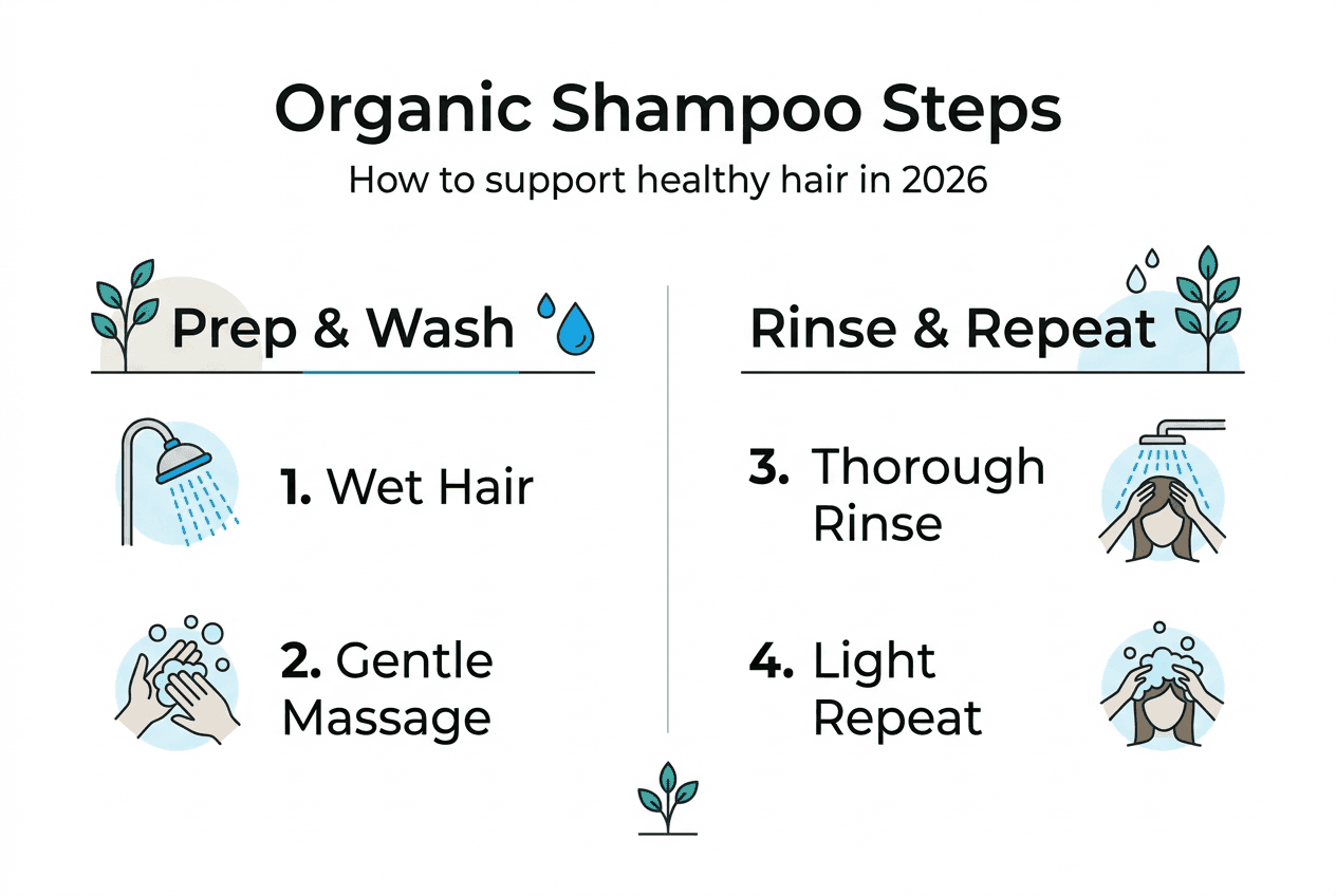 Infographic outlining organic shampoo use steps