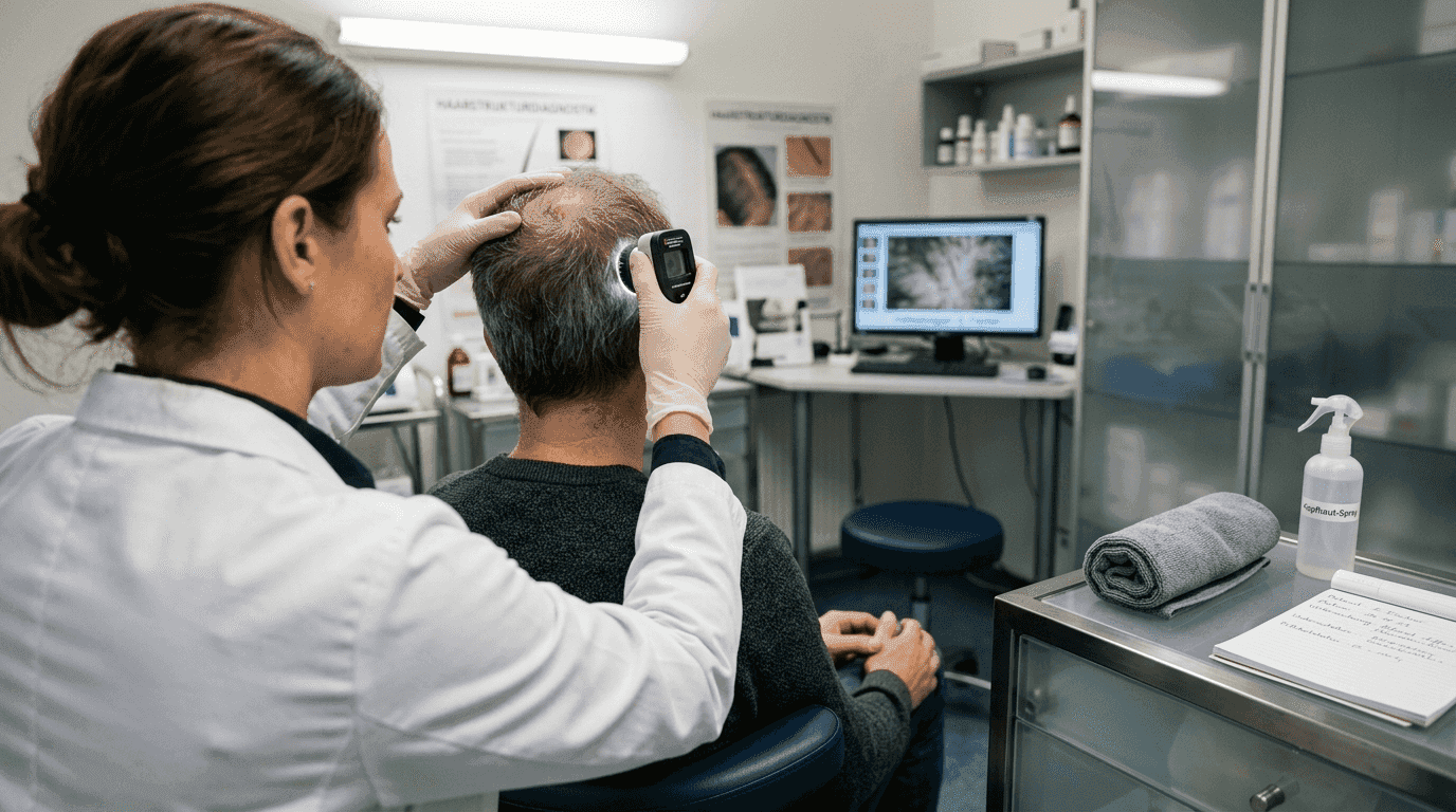 Detaillierte Untersuchung der Kopfhaut mit Spezialkamera