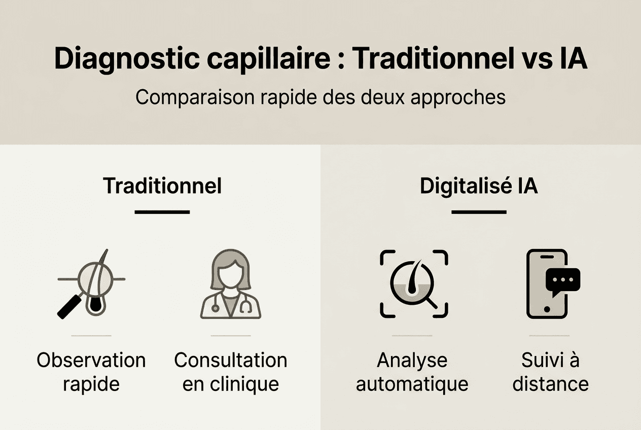Infographie : le match entre diagnostic capillaire classique et intelligence artificielle