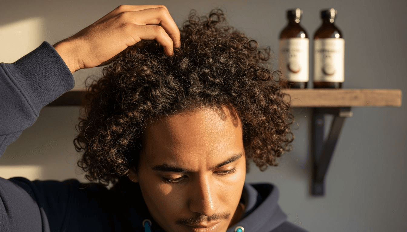 Close-up of healthy scalp with coconut oil