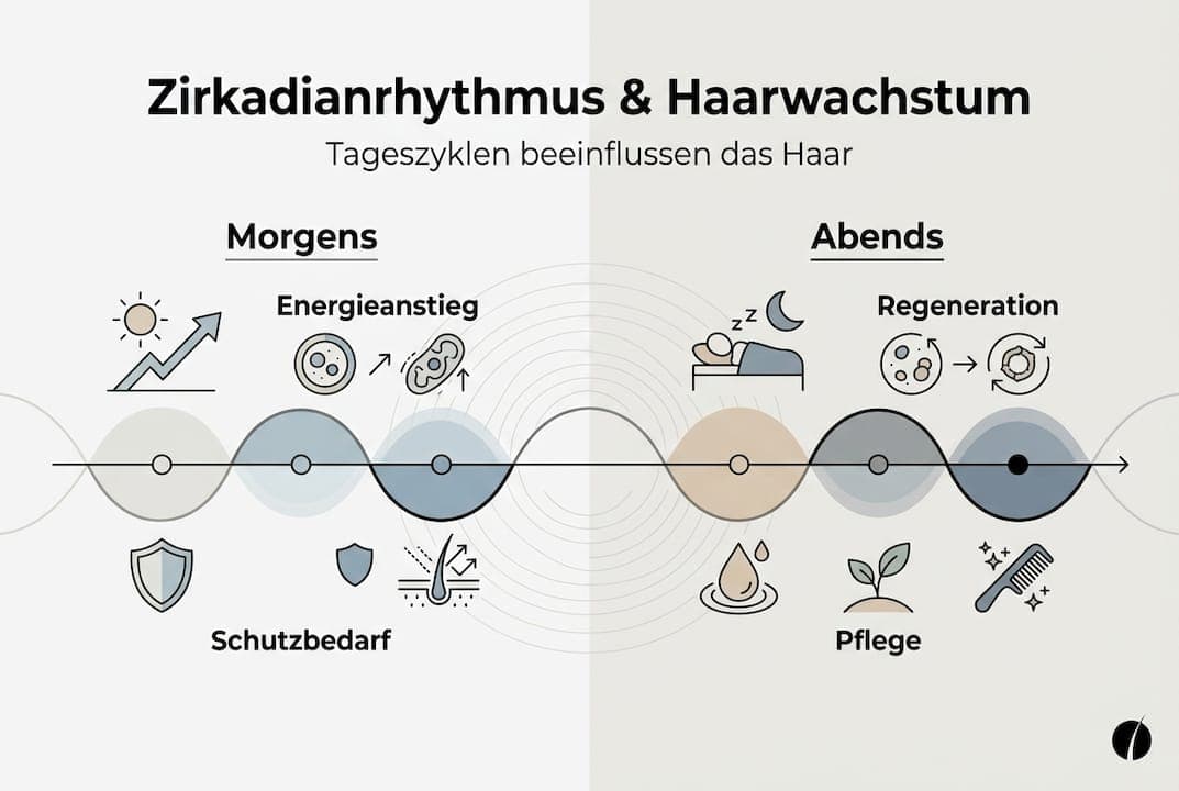 Grafik veranschaulicht, wie sich der Tagesrhythmus auf das Haarwachstum auswirkt.