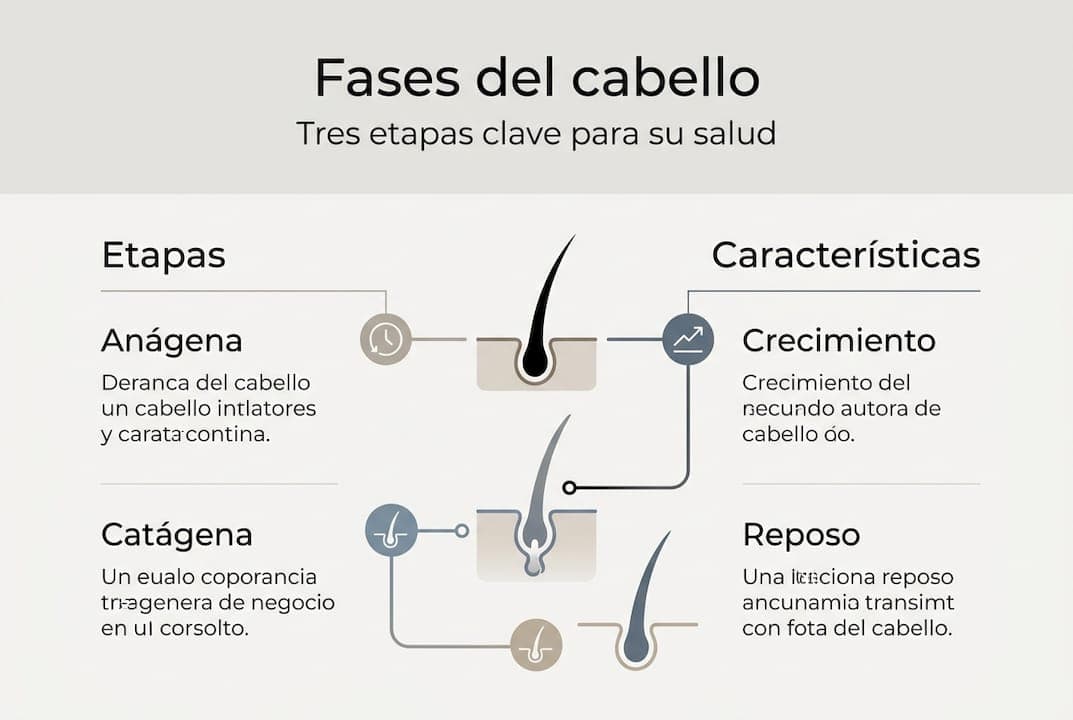 Infografía sencilla sobre las etapas del ciclo del cabello