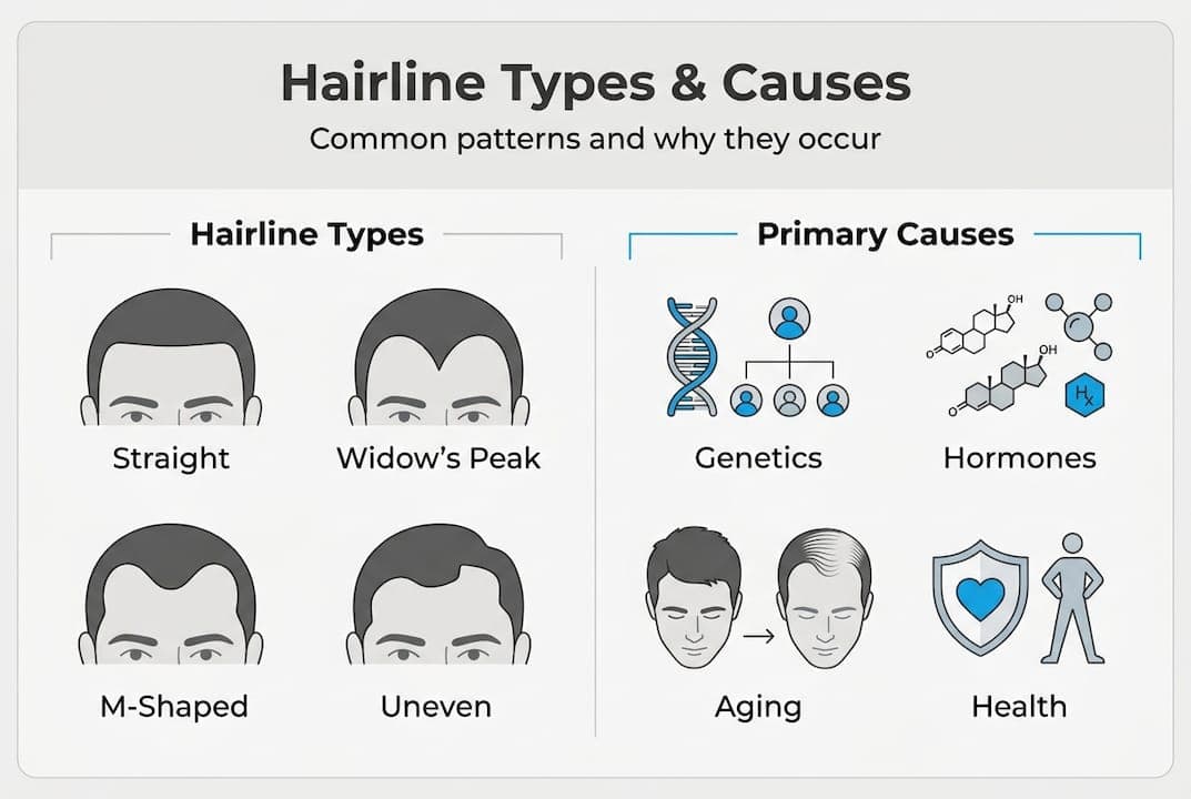 Infographic showing main hairline types and causes