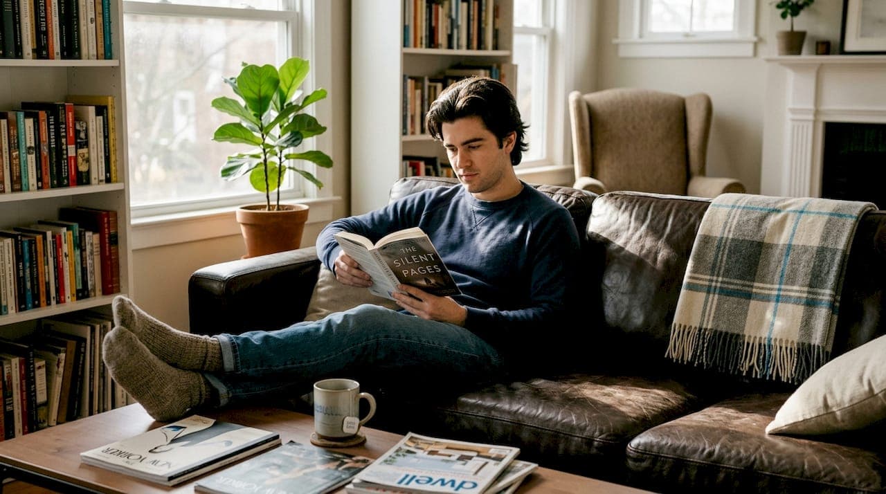 Man with healthy shiny hair at home