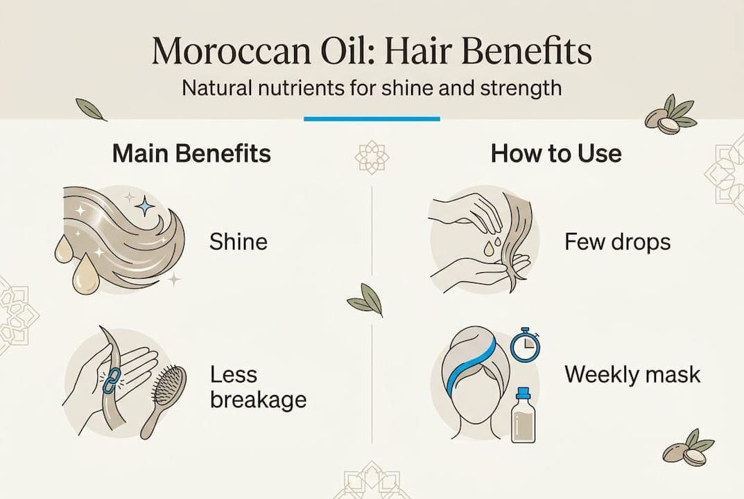 Infographic of Moroccan oil benefits and uses