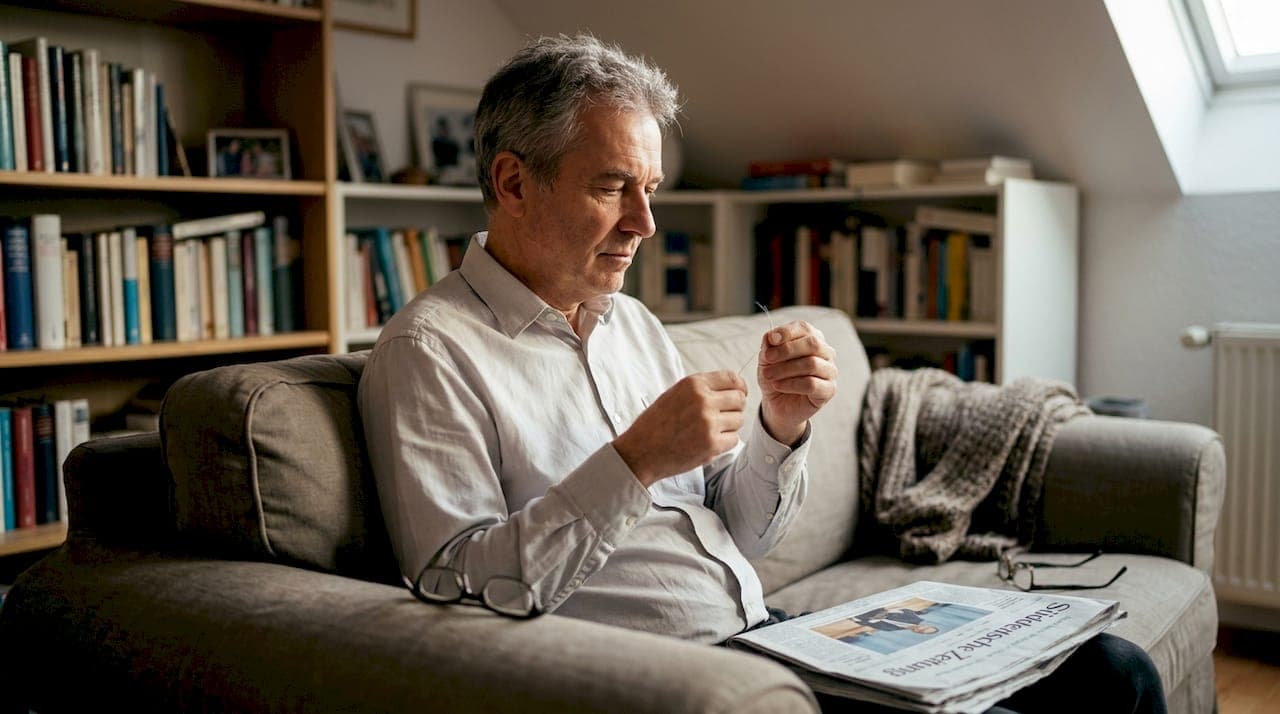 Detailaufnahme einer grauen Haarsträhne bei einem älteren Mann