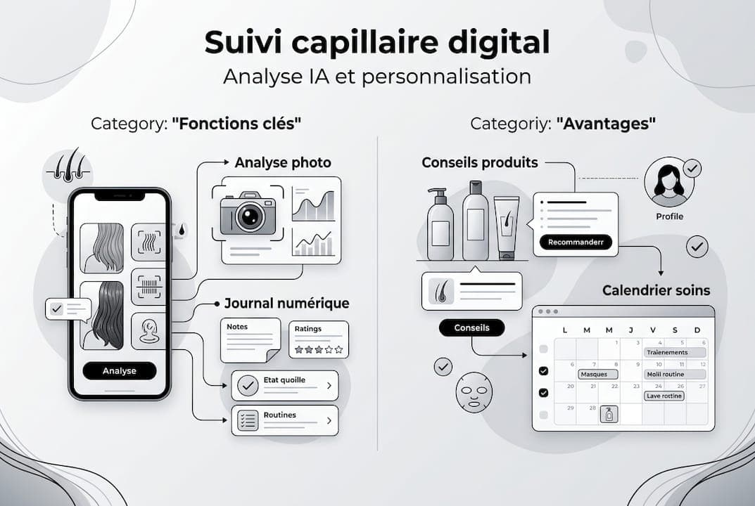 Visuel épuré pour le suivi de la santé des cheveux via applications mobiles