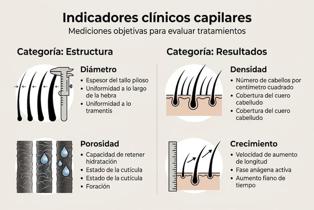 Infografía sobre los principales indicadores clínicos para el cuidado del cabello