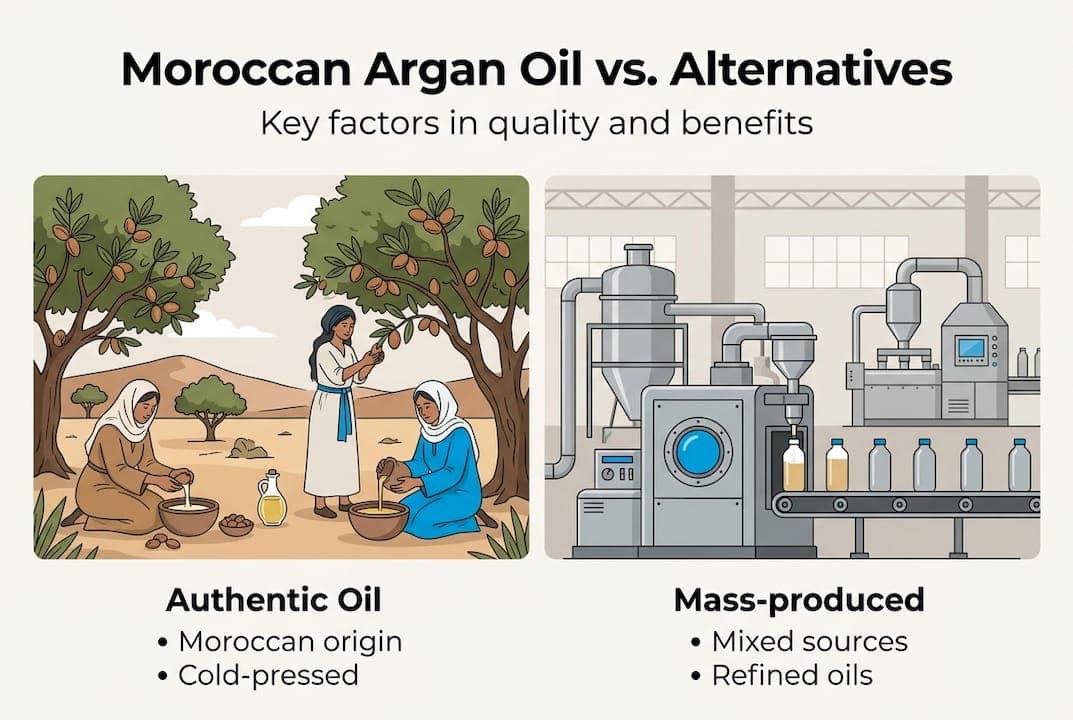 Infographic comparing authentic and mass-produced argan oils