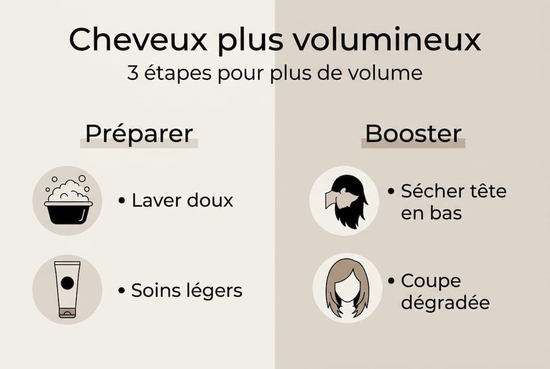 Infographie : 3 étapes clés pour une routine volume cheveux