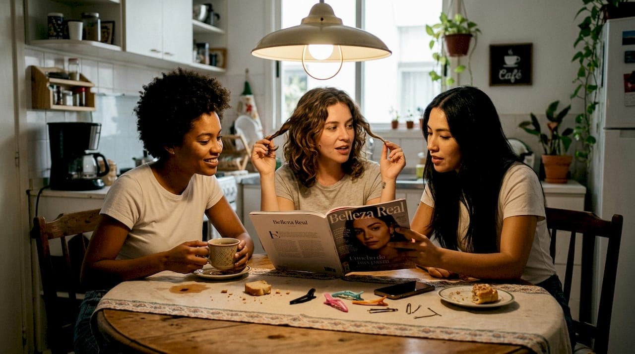 Tres mujeres, cada una luciendo su propio estilo de cabello.
