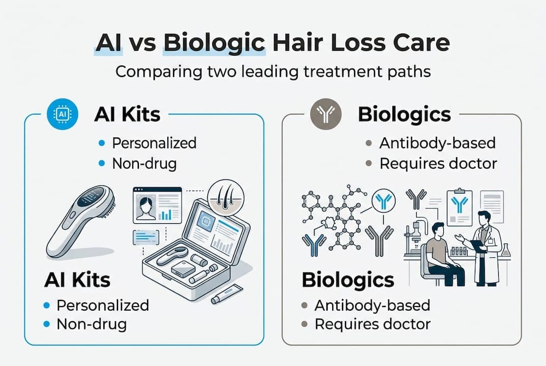 Infographic comparing AI kits and biologic therapy