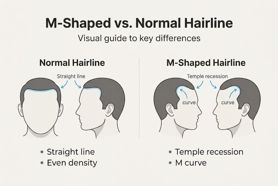 Infographic comparing M-shaped and normal hairlines