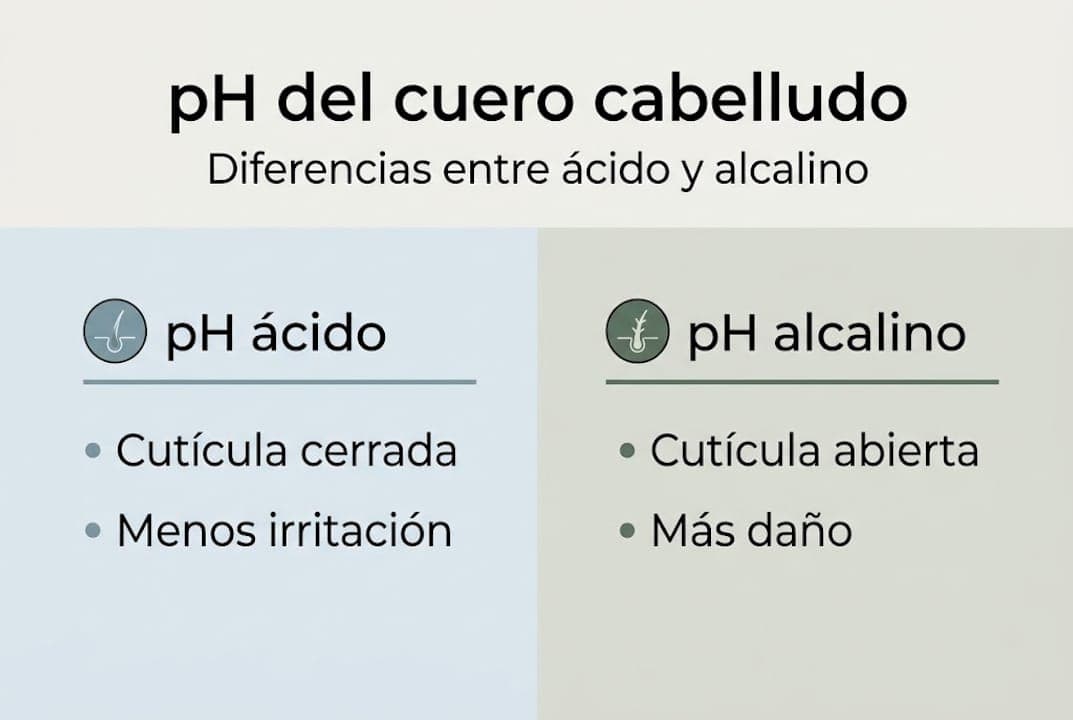 Infografía sobre las diferencias entre pH ácido y pH alcalino en el cabello