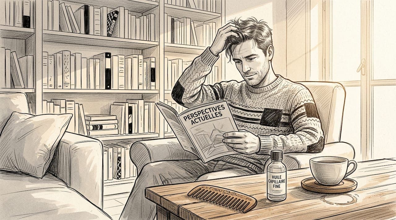 Un homme se recoiffant dans un salon baigné de lumière.