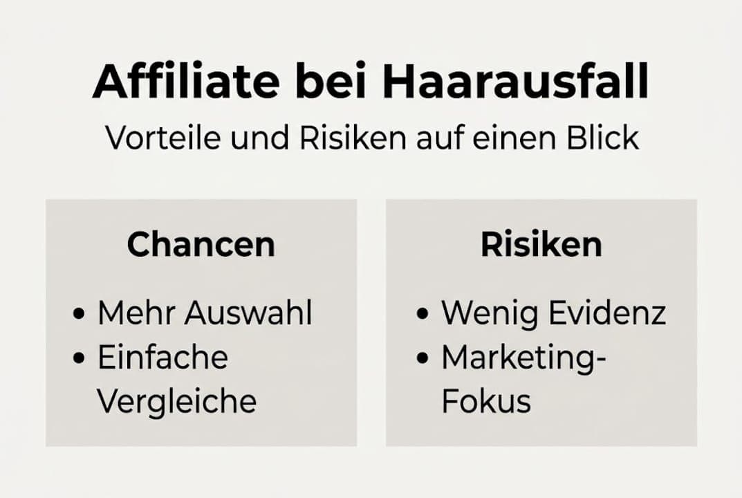 Infografik: Vor- und Nachteile von Affiliate-Produkten gegen Haarausfall