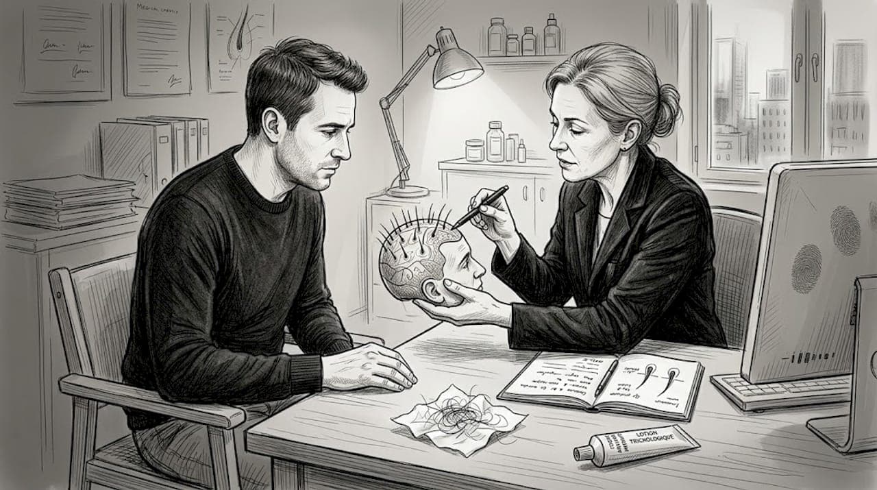 Un homme consulte un dermatologue pour un avis médical.