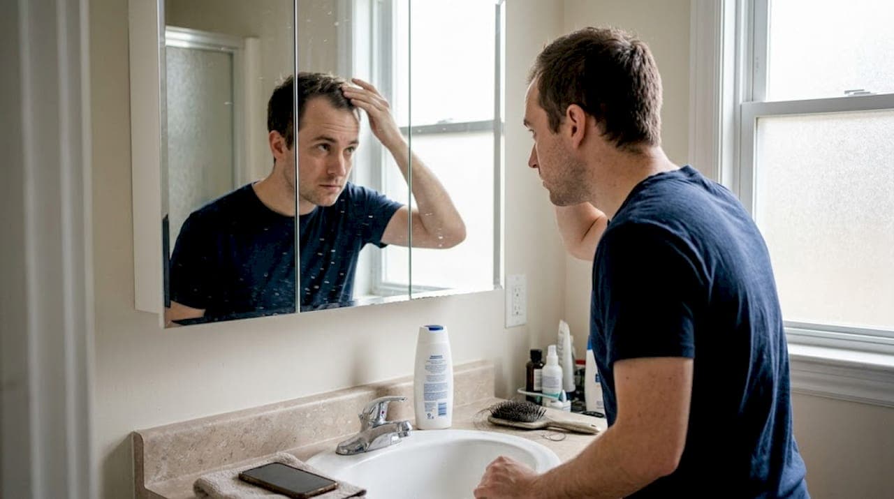 Man inspecting mild hairline recession