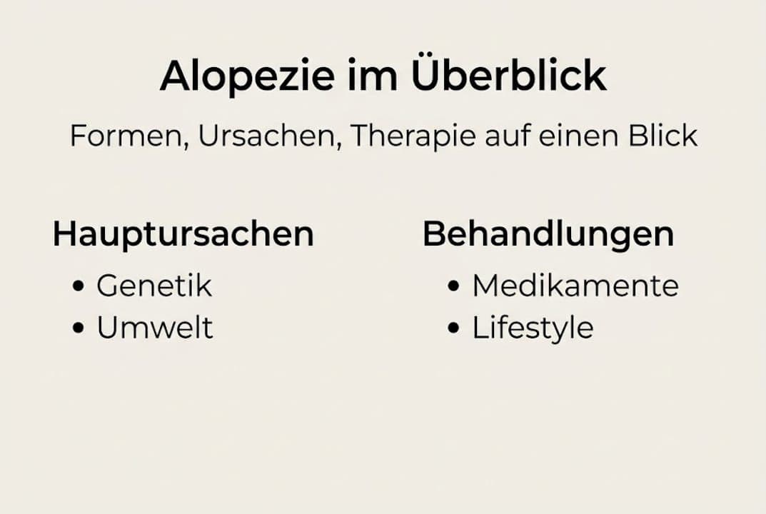 Die Infografik bietet einen Überblick über die wichtigsten Ursachen von Haarausfall und stellt verschiedene Behandlungsmöglichkeiten vor.