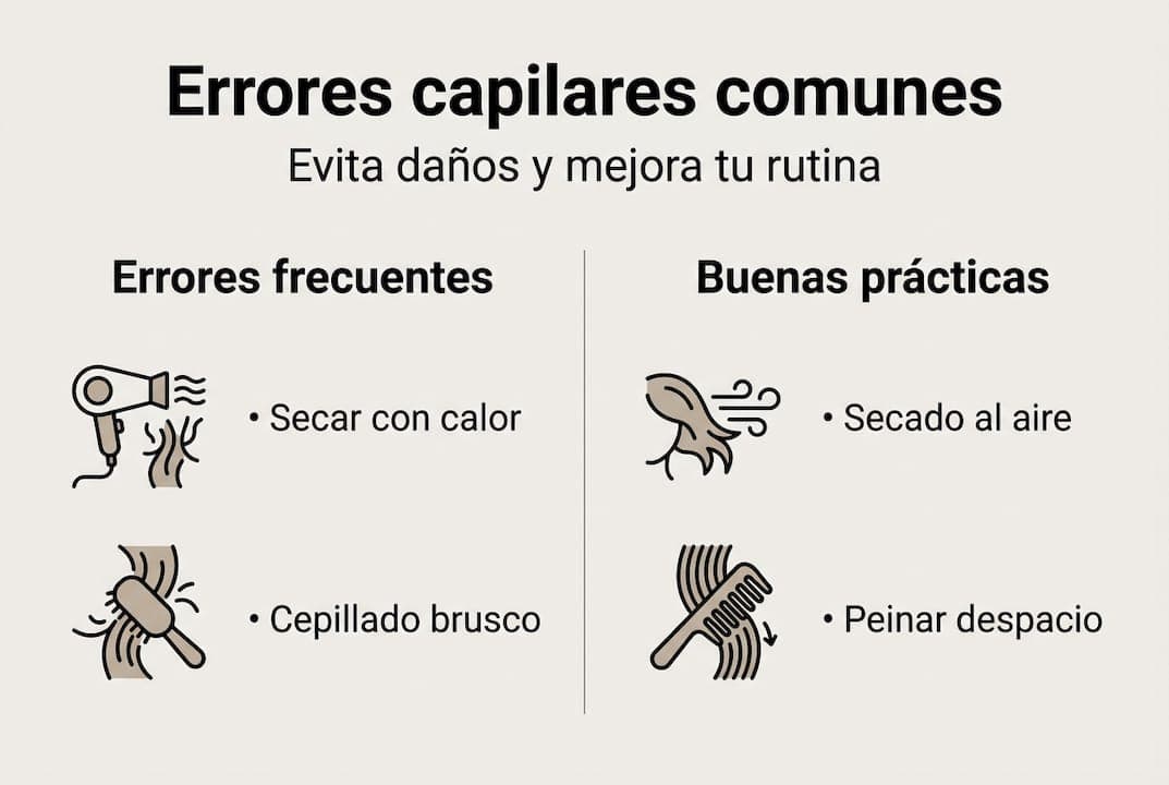 Infografía con los errores más comunes en el cuidado del cabello y cómo solucionarlos