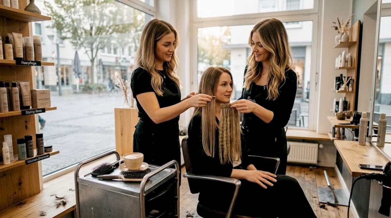 Der Friseur hilft bei der Auswahl der passenden Extensions und gibt individuelle Tipps.