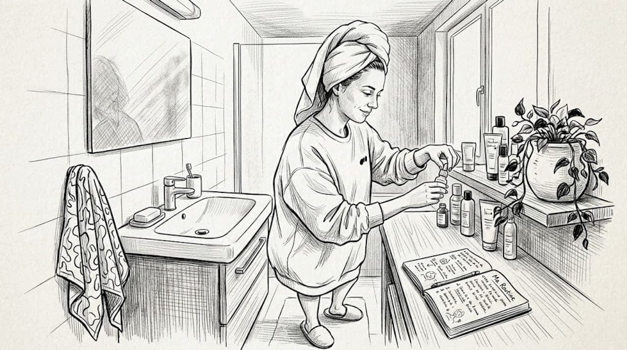 Une femme adapte sa routine capillaire avec ses soins à la maison.
