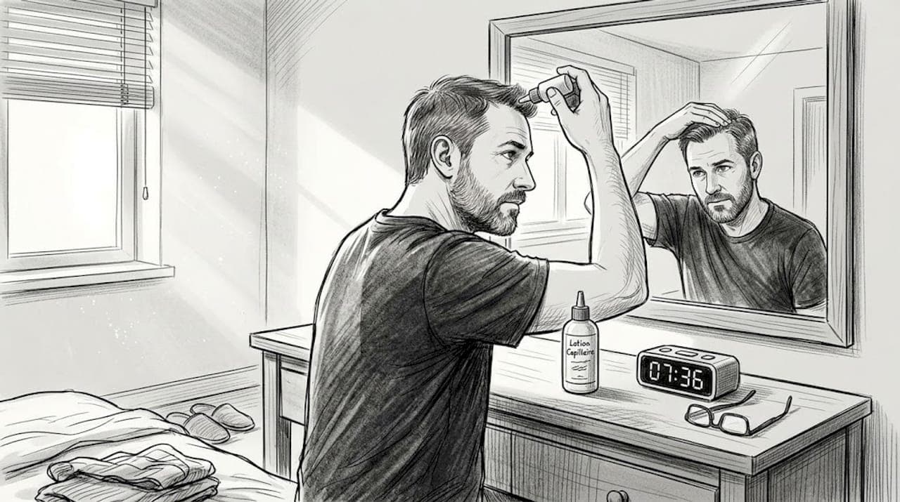 Un homme prend soin de ses cheveux dans sa chambre.