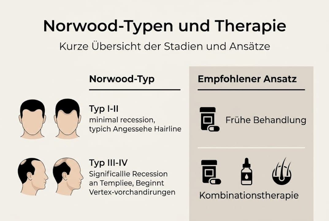 Infografik: Norwood-Skala – Welche Behandlung passt zu welchem Haarausfall-Typ?