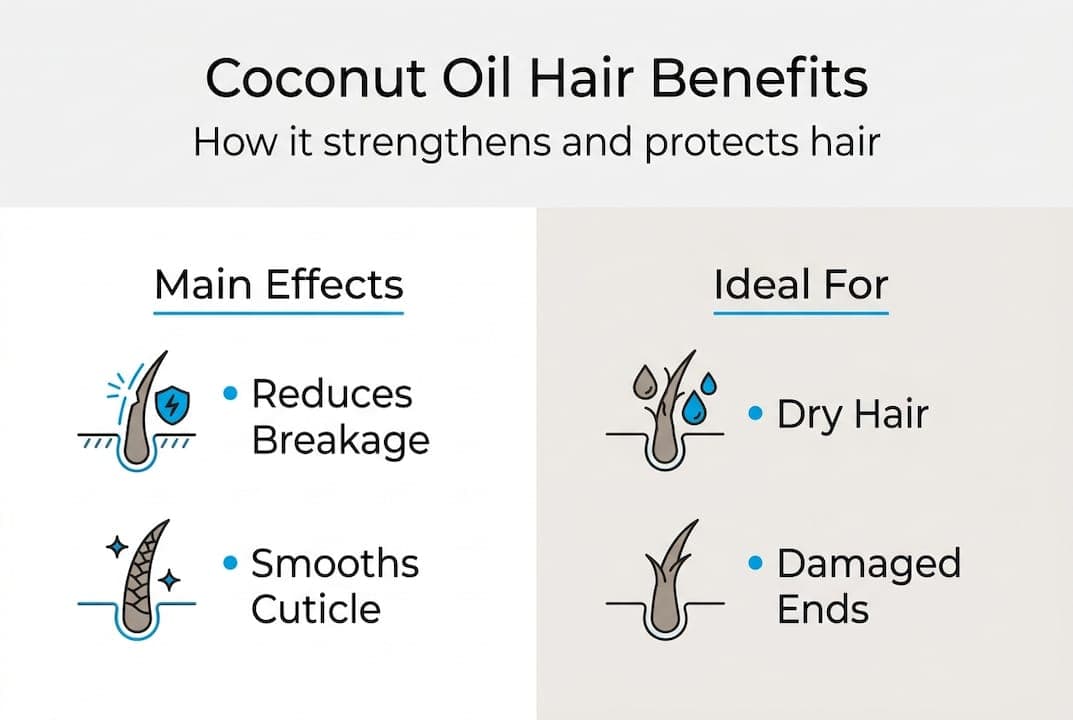Infographic summarizing coconut oil hair benefits
