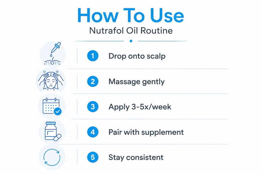 Infographic showing Nutrafol oil usage steps