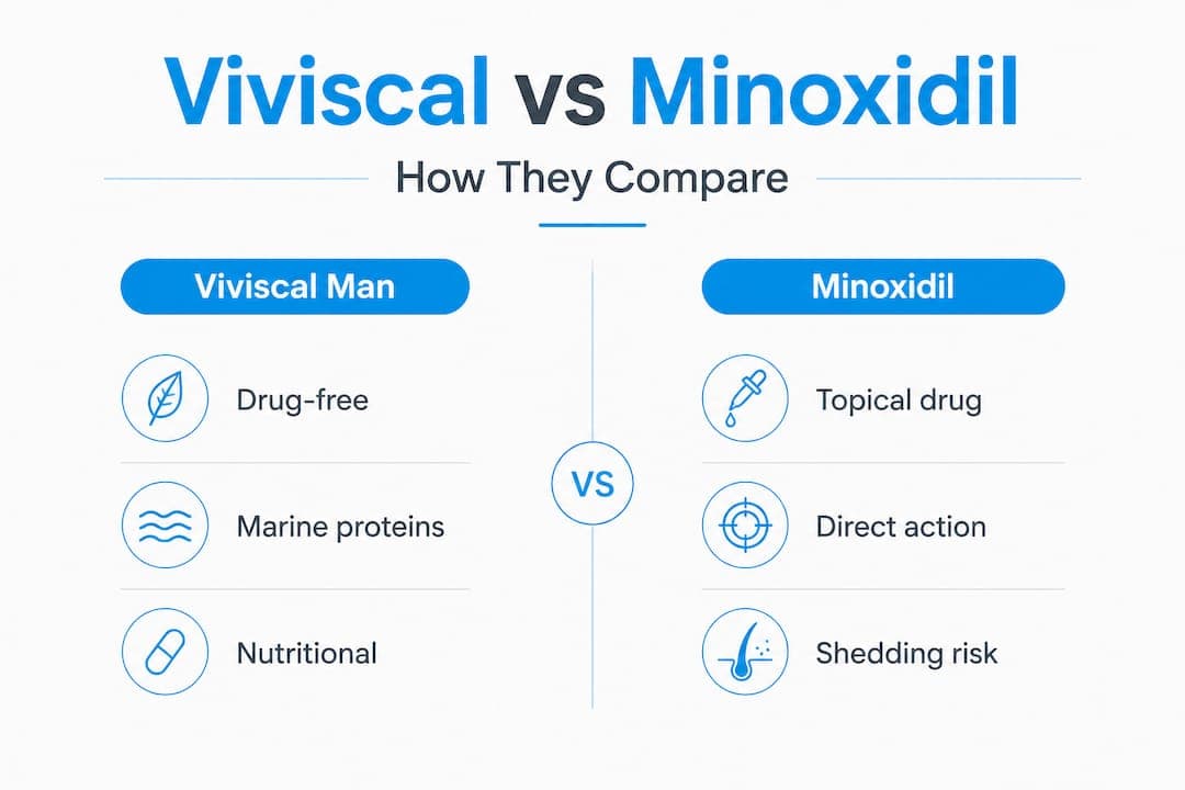 Infographic comparing Viviscal Man and Minoxidil