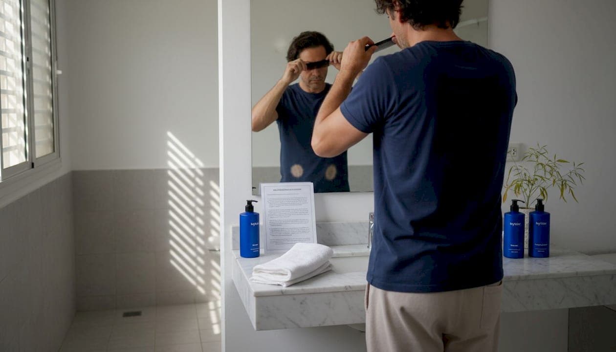 Hombre diseñando una rutina de cuidado capilar a su medida