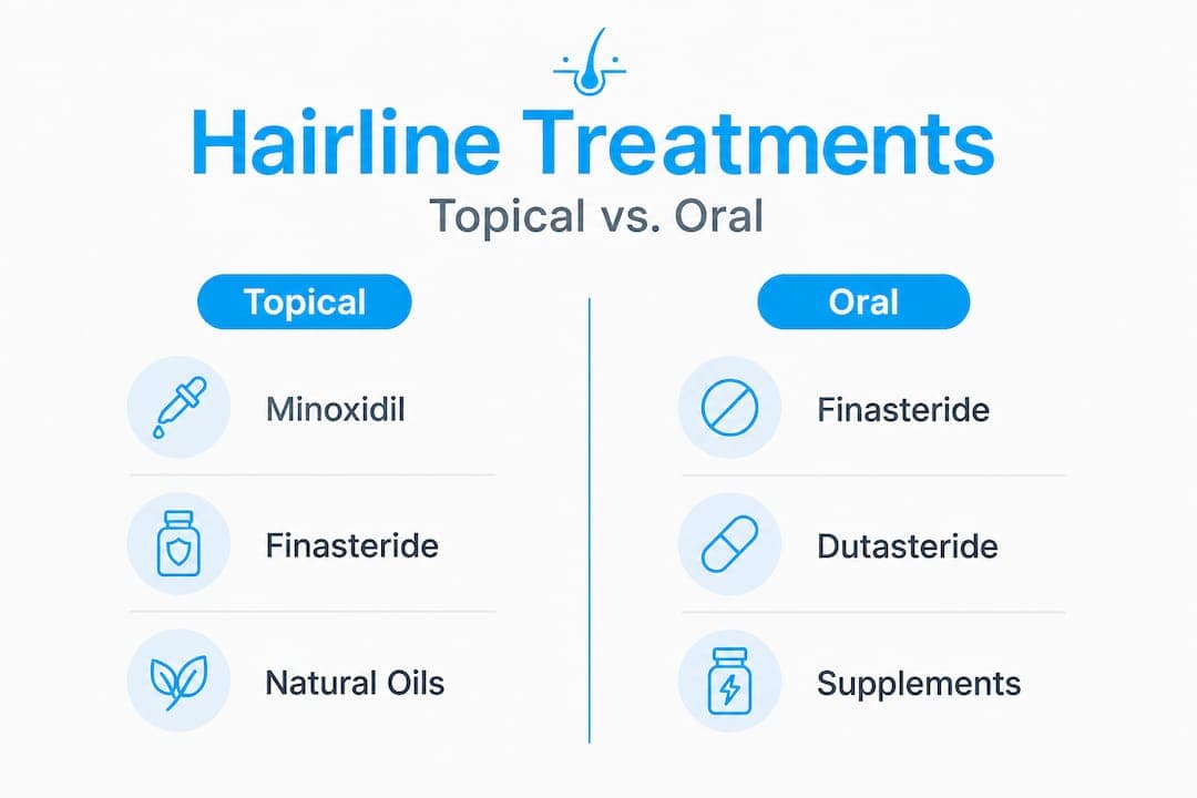 Infographic comparing topical and oral hairline treatments