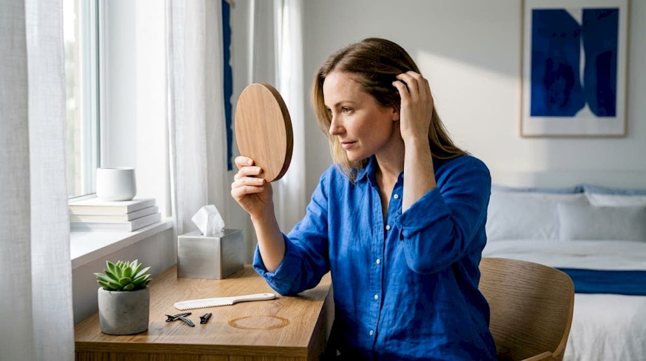 Woman checking for new baby hairs