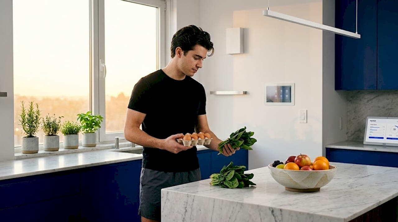 Hombre eligiendo alimentos ricos en hierro y vitamina D