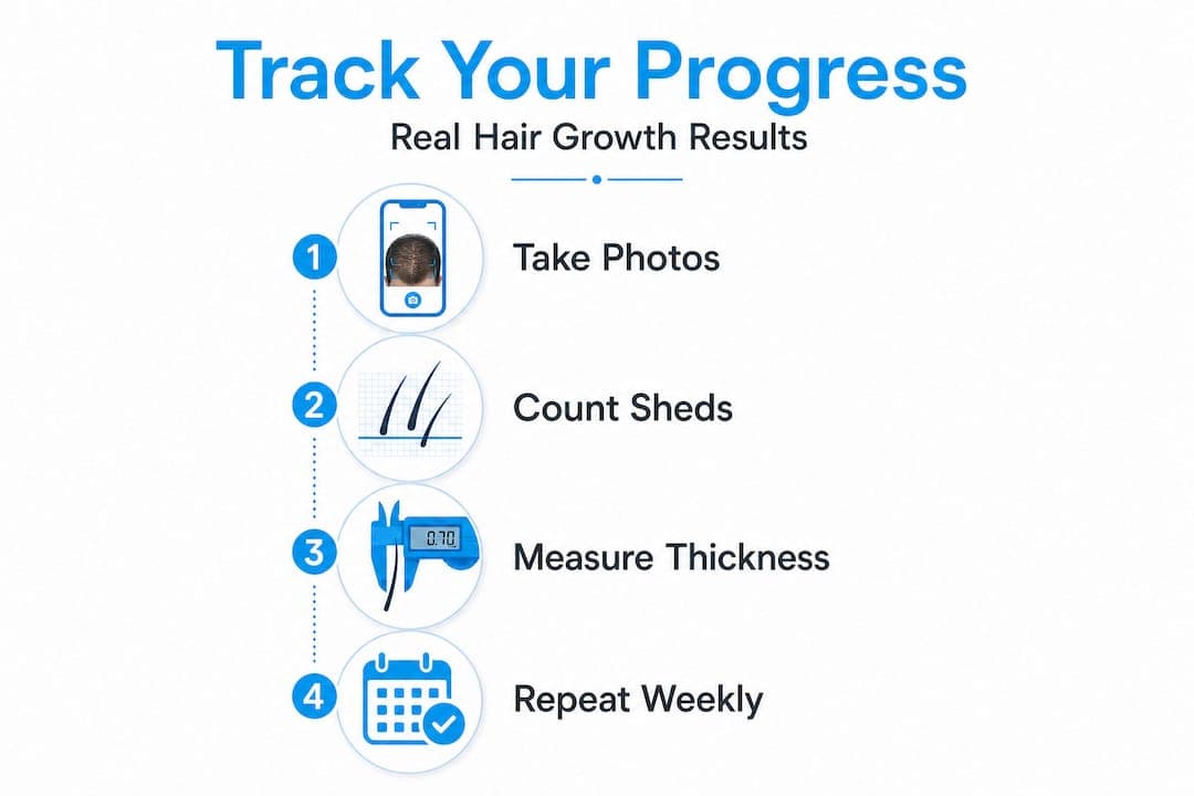 Infographic showing steps to track hair growth results
