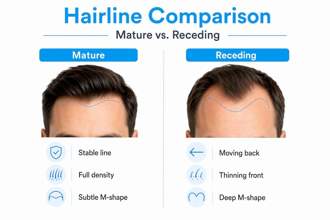 Infographic comparing mature and receding hairline features