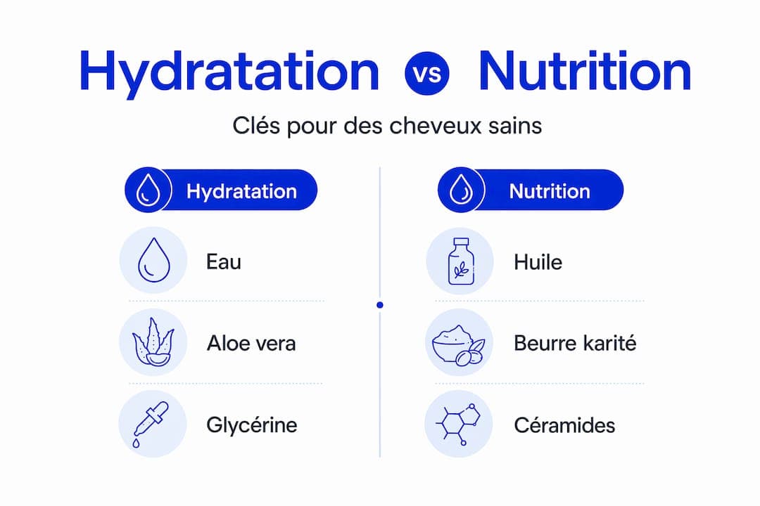 Infographie : les différences entre hydratation et nutrition des cheveux