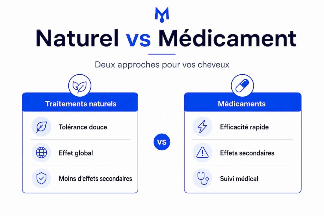 Infographie : traitements naturels vs solutions médicamenteuses pour les cheveux – le match