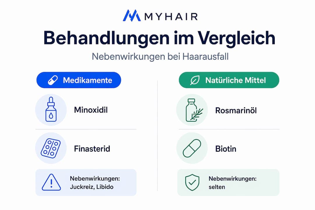 Übersicht: Mögliche Nebenwirkungen gängiger Behandlungen bei Haarausfall