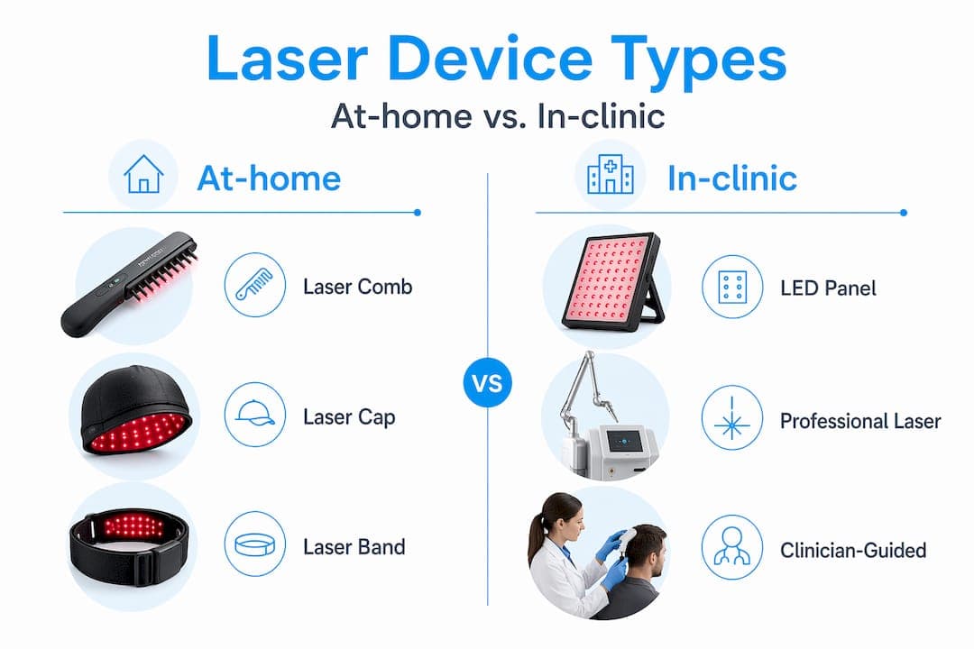 Infographic comparing at-home and in-clinic laser devices