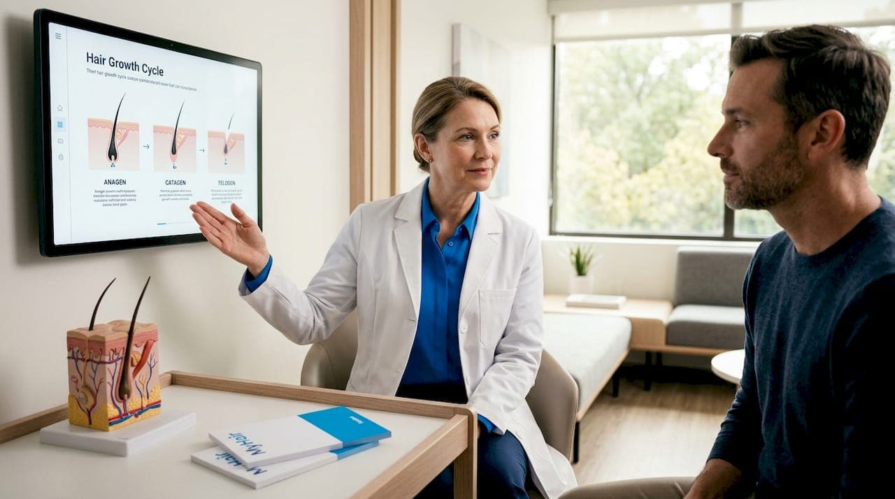 Doctor explains hair loss causes to patient