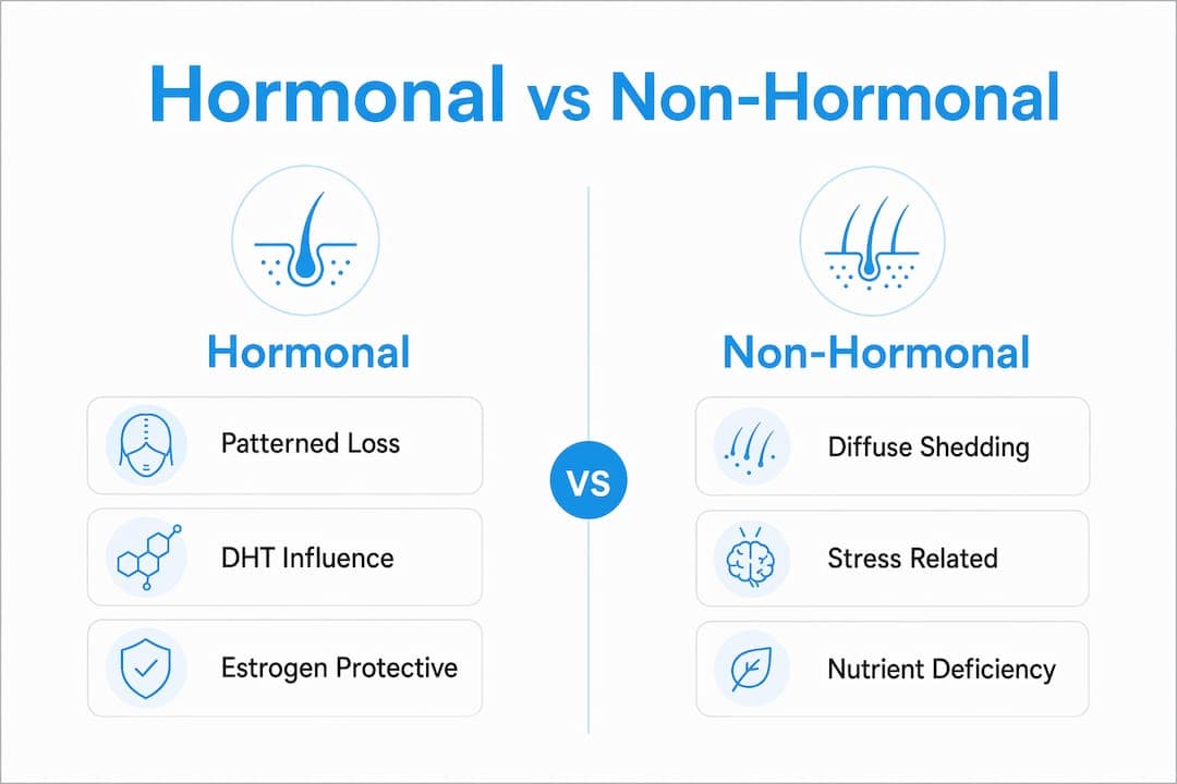 Infographic comparing hormonal and non-hormonal hair loss