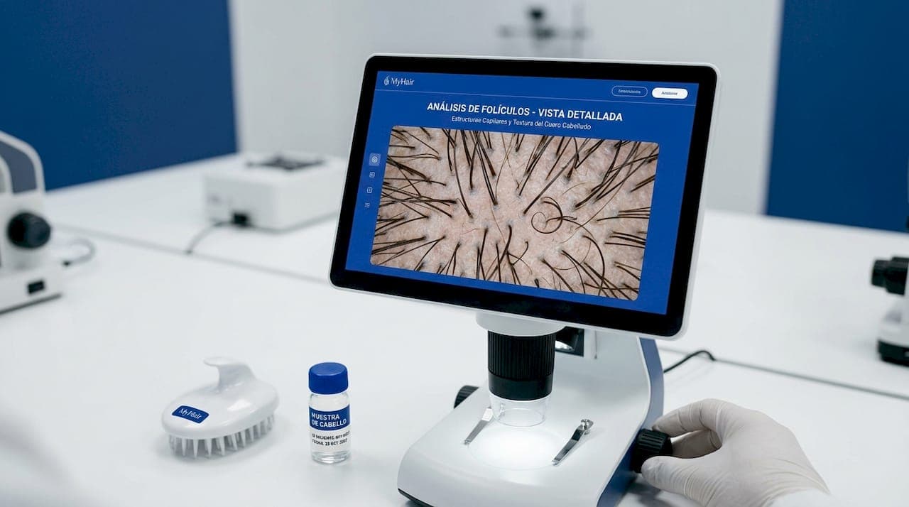 Imagen ampliada al microscopio que muestra la estructura de los folículos pilosos con todo detalle